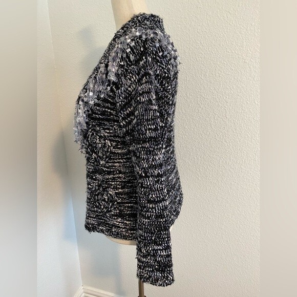 Jeune Jeunessee wool blend designer silver black sweater fringe ribbon detail S - Picture 6 of 10